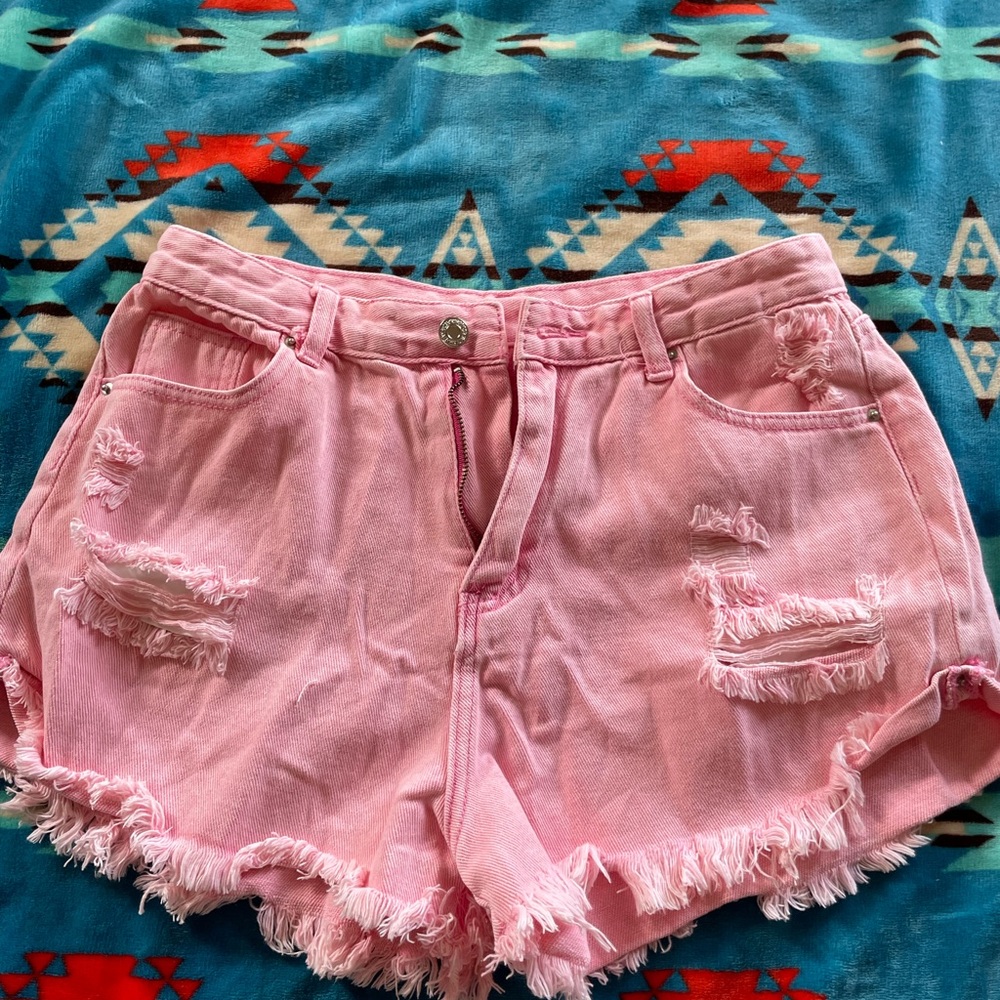 High waisted light pink shein jean shorts